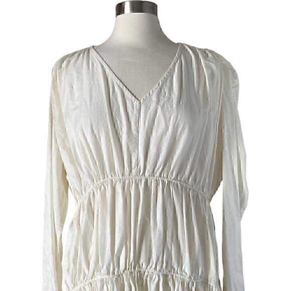 Merlette Ophelia Tiered Long Sleeve Dress Cream Cotton Poplin Size L - Picture 3 of 8